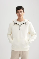 DEFACTO Modern Fit Hooded Half Zipper Kangaroo Pocket Basic Plain Sweatshirt