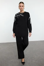 Trendyol Black Sequin Embroidered Knitwear Bottom-Top Set