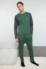 Trendyol Men's Green Raglan Sleeve Regular Fit Knitted Pajama Set