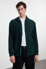 Trendyol Dark Green Regular/Normal Cut Basic Zippered Warm Polar Fleece Cardigan/Sweatshirt