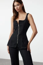 Trendyol Black Stitch Detailed Zippered Denim Blouse