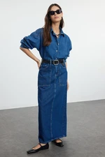 Trendyol Blue More Sustainable Pocket Detailed Maxi Denim Skirt