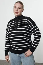 Trendyol Curve Black Multicolored Striped Knitwear Sweater