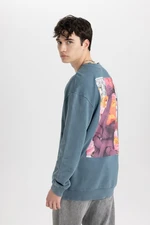 DEFACTO Comfort Fit Crew Neck Back Printed Washed Faded Effect Sweatshirt