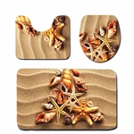 3Pcs Beach Starfish Shell Bathroom Pedestal Rug+Lid Toilet Cover+Bath Mat 45*75cm