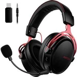 Mipow herní headset bez kabelu, stereo přes uši, jack 3,5 mm, s USB, bezdrátový 2,4 GHz, černá, červená