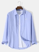 Mens Embroidered Button Up Oxford Fabric Long Sleeve Shirts