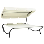 Outdoor Lounge Bed with Canopy and Pillows Cream White