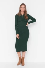 Trendyol Emerald Green Stand-Up Collar Knitwear Top and Bottom Set