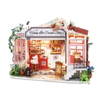 Robotime Rolife Wooden Flowery Ice Cream Shop DIY Handmade Miniature Doll House with Furnitures LED Lights Toys for Kids