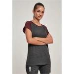 Women's contrasting raglan t-shirt charcoal/red wine