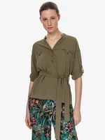 Khaki women's blouse with tie at the waist TOP SECRET - Women