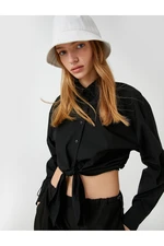 Koton Crop Poplin Shirt Front Tie Detailed Long Sleeve Buttoned