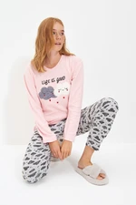 Trendyol Salmon Cotton Embroidered Knitted Pajama Set