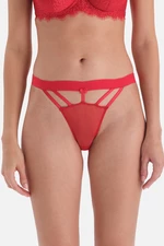 Dagi Red String Detailed Fishnet Brazilian Panties