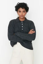 Trendyol Anthracite Wide fit Soft Textured Knitwear Sweater