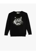 Koton Sweater Round Neck Cat Embroidered Sequins