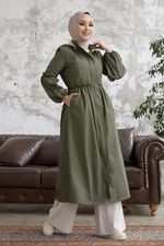 InStyle Balloon Sleeve Pleated Coat - Dark Khaki