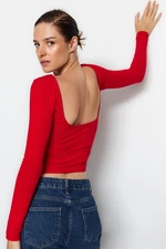 Trendyol Red Cotton Stretchy Open Back Fitted/Flexible Blouse