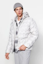 Trendyol Men's Gray Regular Fit Hooded Textured Water and Wind Resistant Puffy Winter Coat