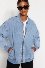 Trendyol Blue Oversized Bomber Denim Jacket