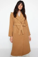 Trendyol Camel Belted Epaulette Detail Long Wool Cachet Coat