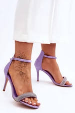 Suede High heel sandals with rhinestones purple Moments