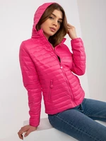 Dark pink transitional quilted hooded jacket