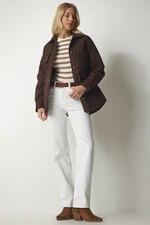 Happiness İstanbul Women's Brown Nubuck Pocket Jacket