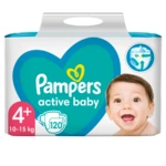 Pampers Active Baby vel. 4+ 10–15 ks dětské pleny 120 ks