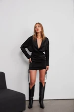 VATKALI Shirred Detailed Long Sleeve Dress Black