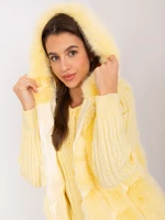 Light yellow fur vest with hood