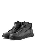 Ducavelli Ankle Genuine Leather Lace-up Rubber Sole Men's Boots, Zippered Boots.