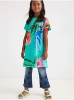 Turquoise Girly Flowered Dress Desigual Cloe - Girls