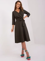 Khaki cocktail dress with 3/4 sleeves