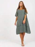 Khaki cotton oversize striped dress