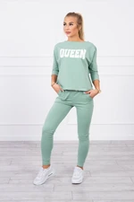 Készlet Queen print sötét menta