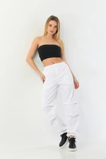 BİKELİFE Women's White Pajamas Parachute Pants