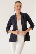 By Saygı Shawl Collar Length Lycra Double Sleeves Thin Striped Fabric Jacket