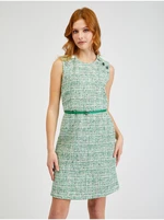 Green women's patterned dress with belt ORSAY