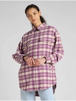 Cream-pink women's plaid shirt jacket with Lee wool blended