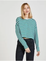 White and Green Striped T-Shirt Noisy May Frida - Women