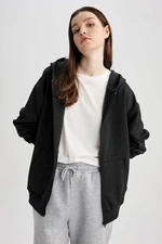 DEFACTO Oversize Fit Hooded Zipper Basic Sweatshirt