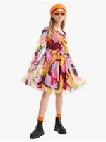 Yellow-pink girly patterned dress Desigual Aguayo - Girls