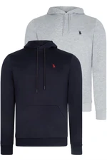 DOUBLE SET V4011 DEWBERRY MEN'S HOODED SWEATSHIRT-GREY - NAVY BLUE