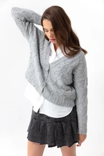 Lafaba Women's Gray Knitted Detailed Cardigan with a Sharon Knitwear