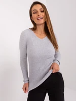 Gray ribbed neckline sweater