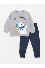 LC Waikiki Crew Neck Long Printed Baby Boy Sweatshirt and Trousers 2-Set