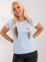 Light blue plus size blouse with appliqué