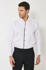 ALTINYILDIZ CLASSICS Men's White-black Slim Fit Slim Fit 100% Cotton Shirt with Collar Collar.